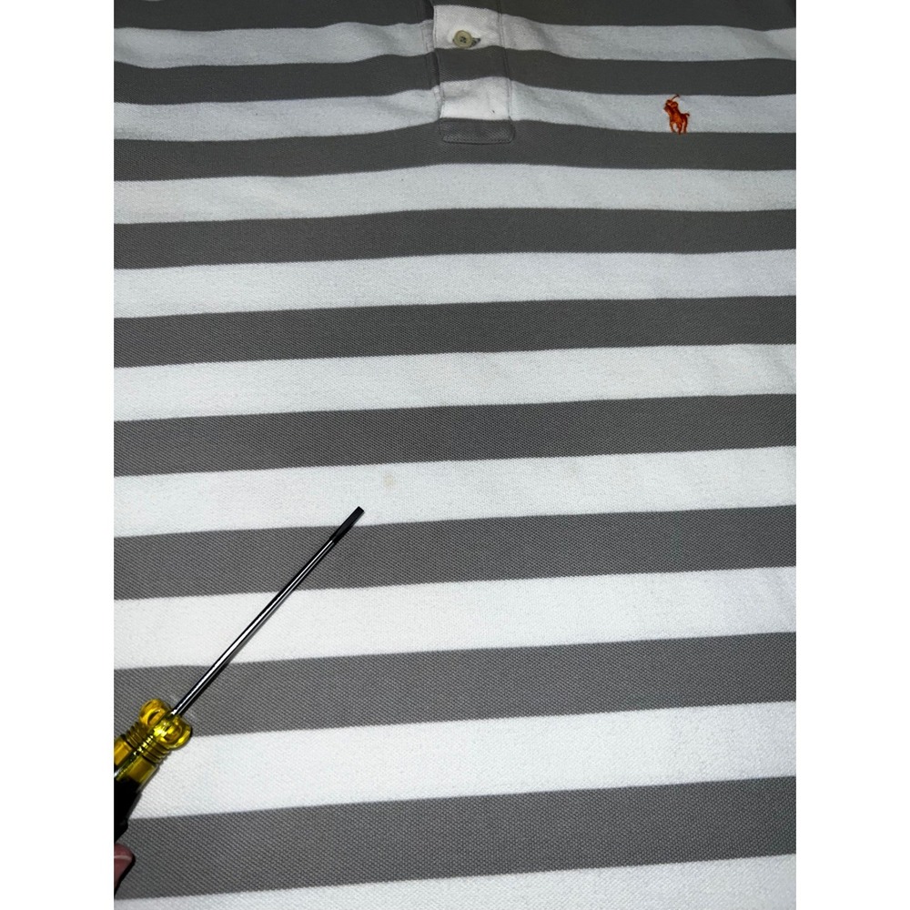 Polo Ralph Lauren Mens XL Grey White Striped Short Sleeve Cotton Polo Shirt - Picture 7 of 7